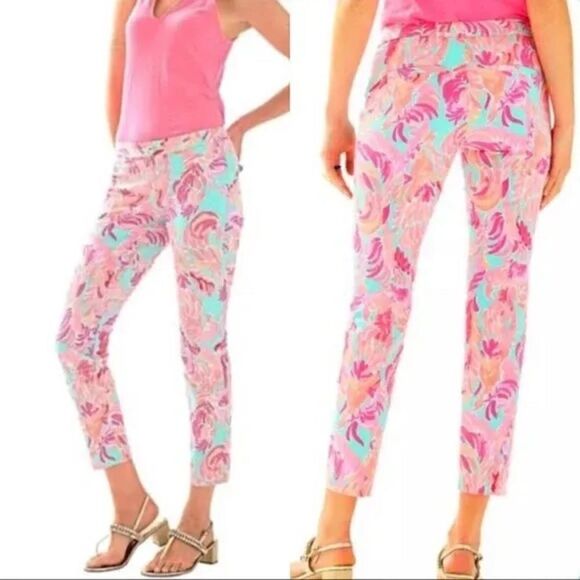 Lilly Pulitzer Kelly Skinny Ankle Pants in Poolside Blue Love Birds - Picture 1 of 10